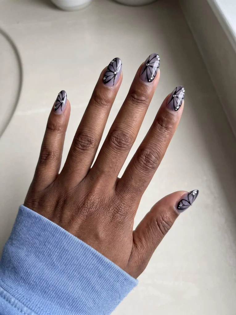 Butterfly wing nails with gems