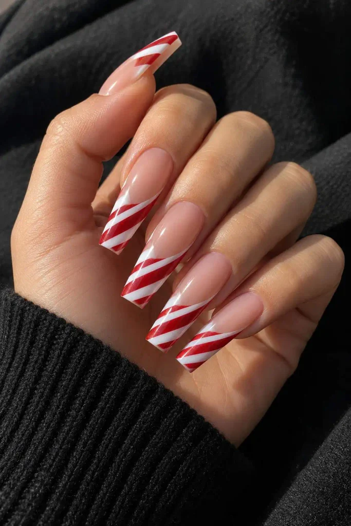 Candy Cane Acrylic Coffin Nails
