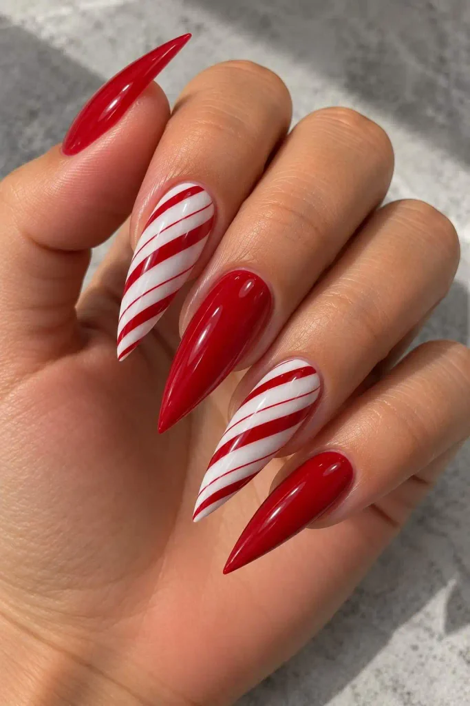 Candy Cane Acrylic Stiletto Nails