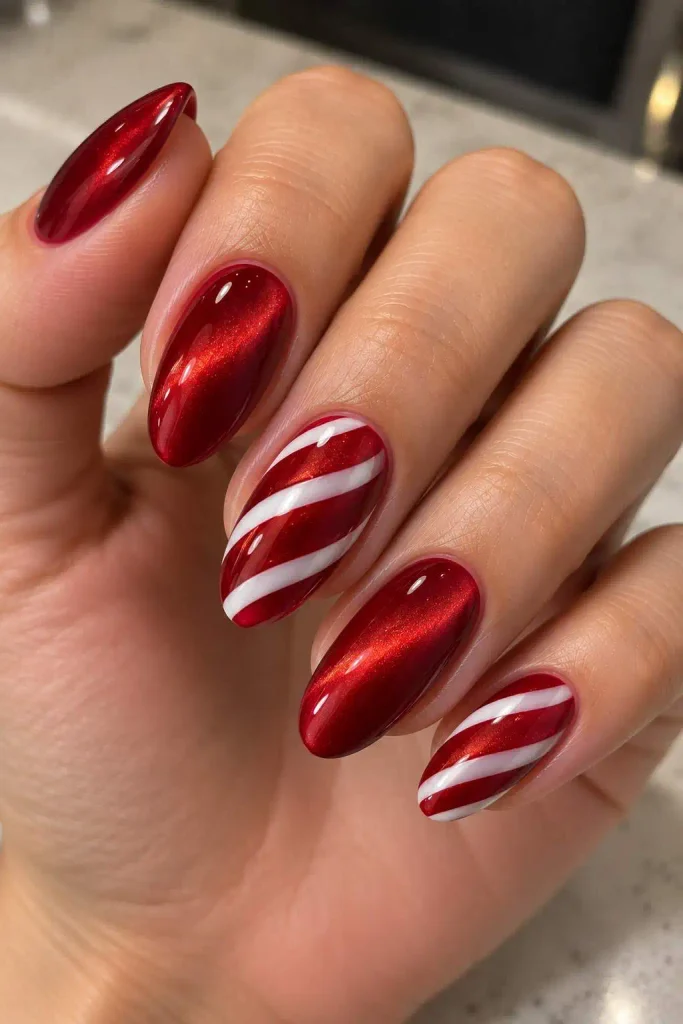 Candy Cane Cat Eye Nails