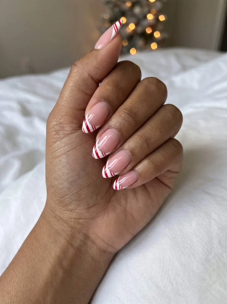 Candy Cane Christmas French Tip Nails