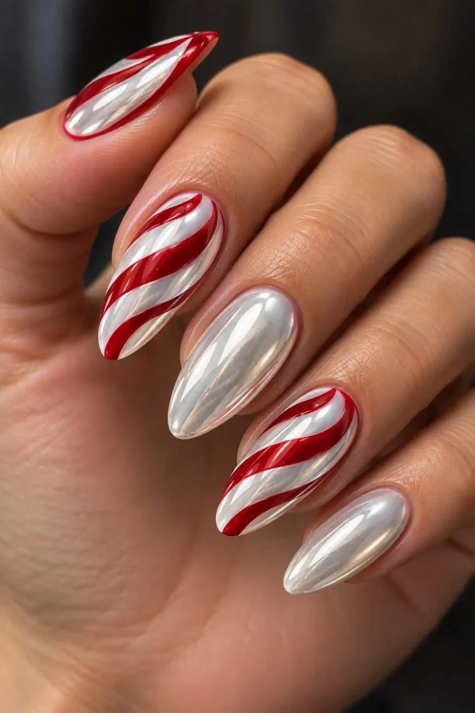 Candy Cane Chrome Nails