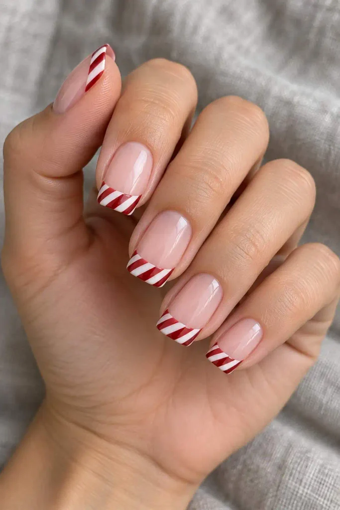 Candy Cane French Tip Nails