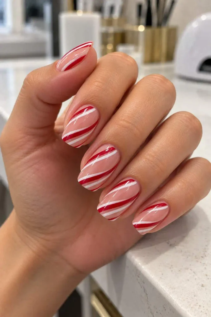 Candy Cane Gel Nails