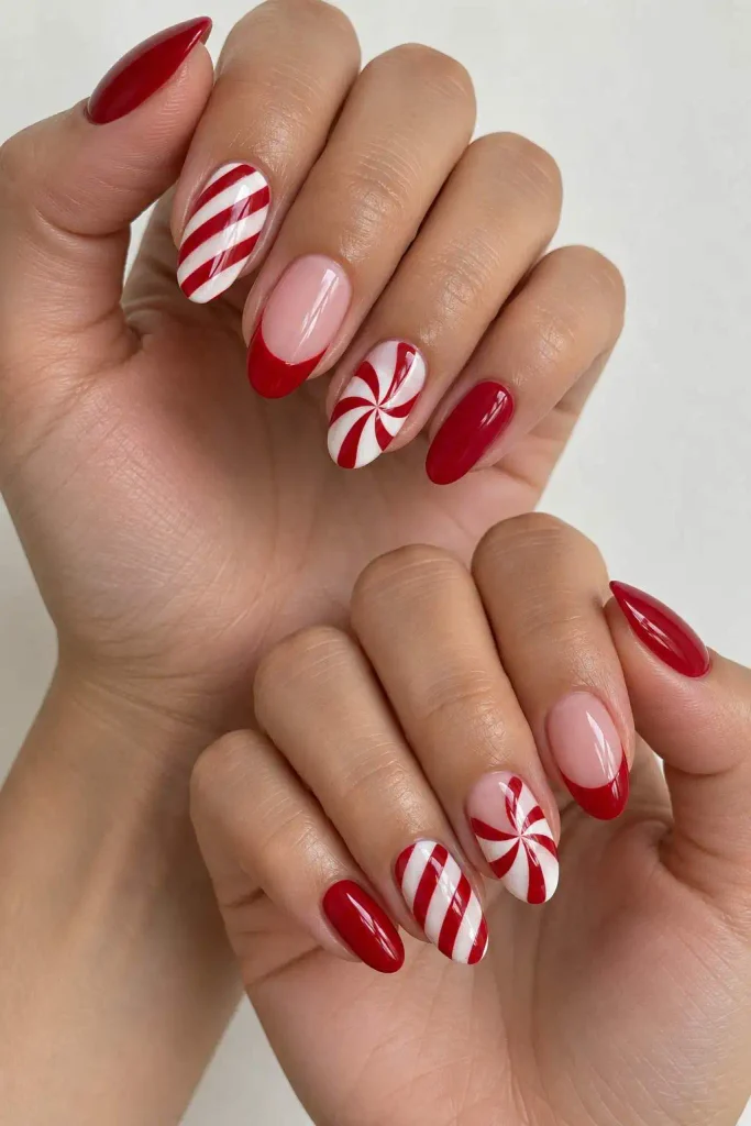 Candy Cane Mix and Match Nails