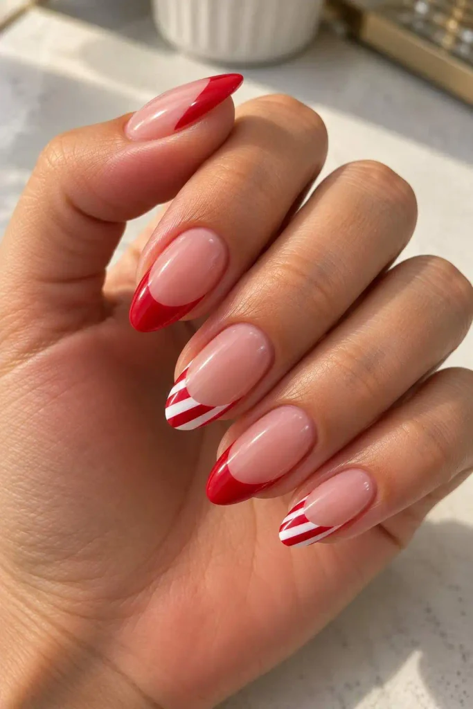 Candy Cane Red French Tips