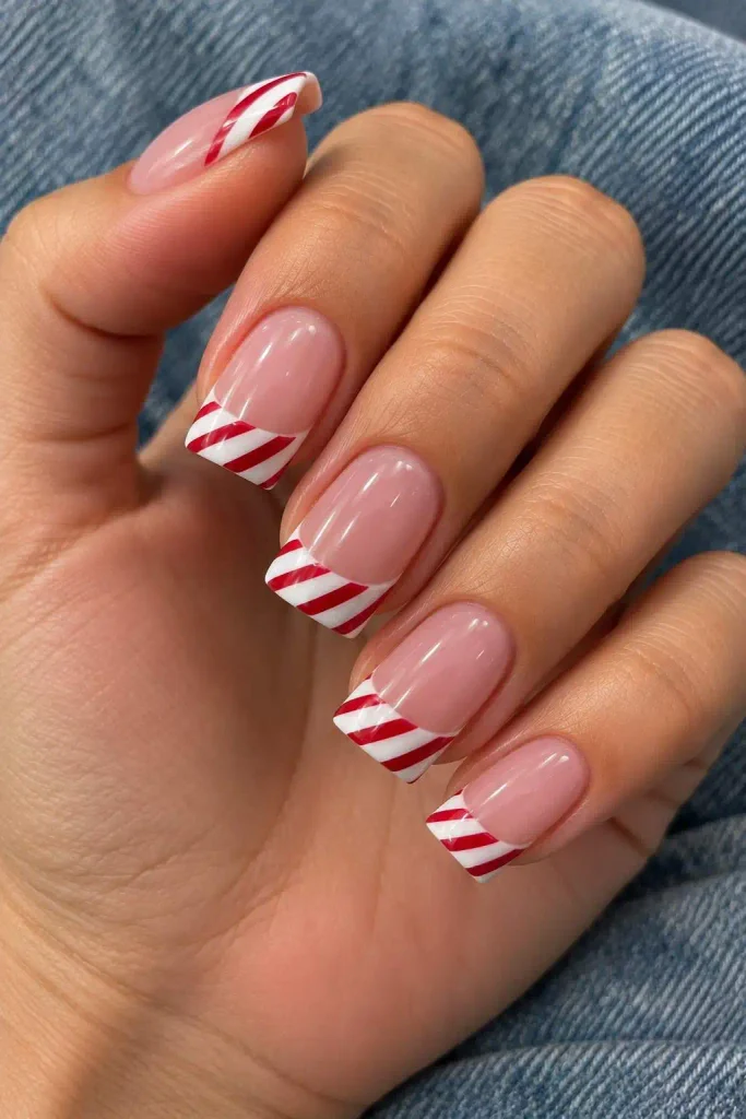 Candy Cane Square Christmas Nails