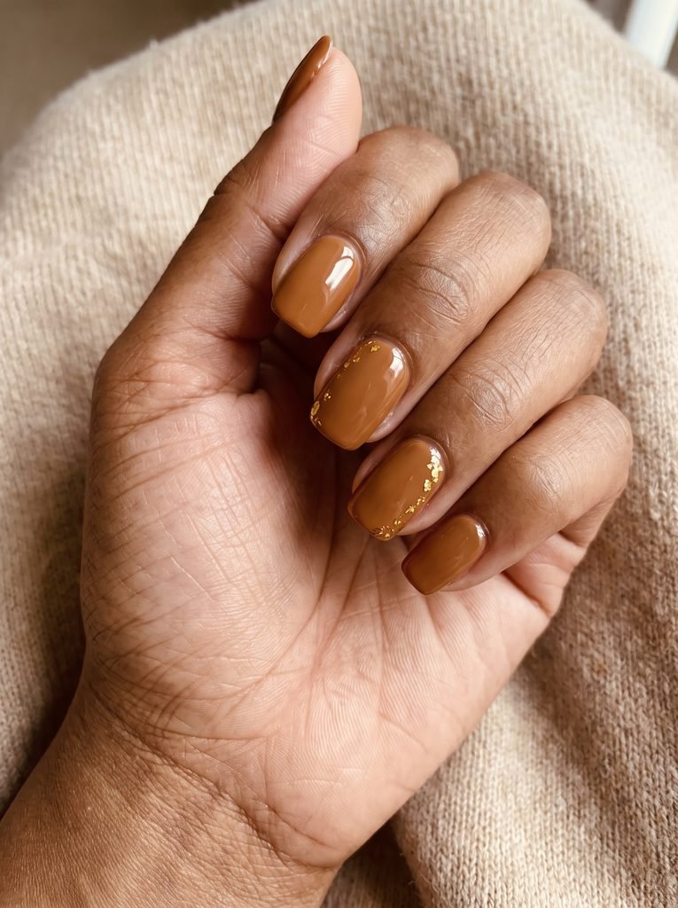 Caramel Gold Foil Short Nails