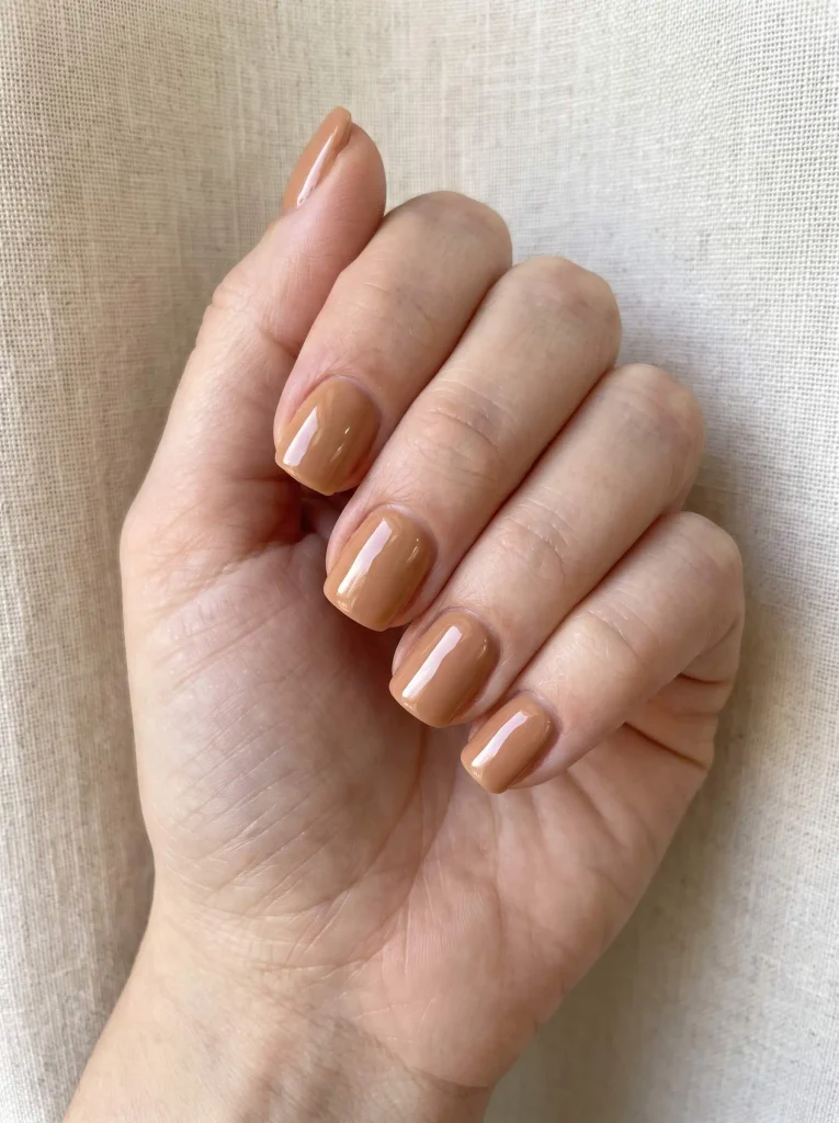 Caramel Nude Short Square Gel X Nails