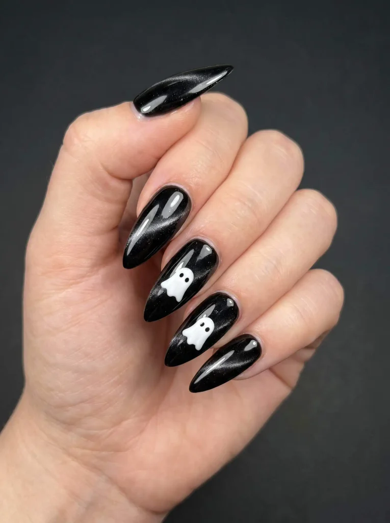 Cat eye ghost nails for Halloween