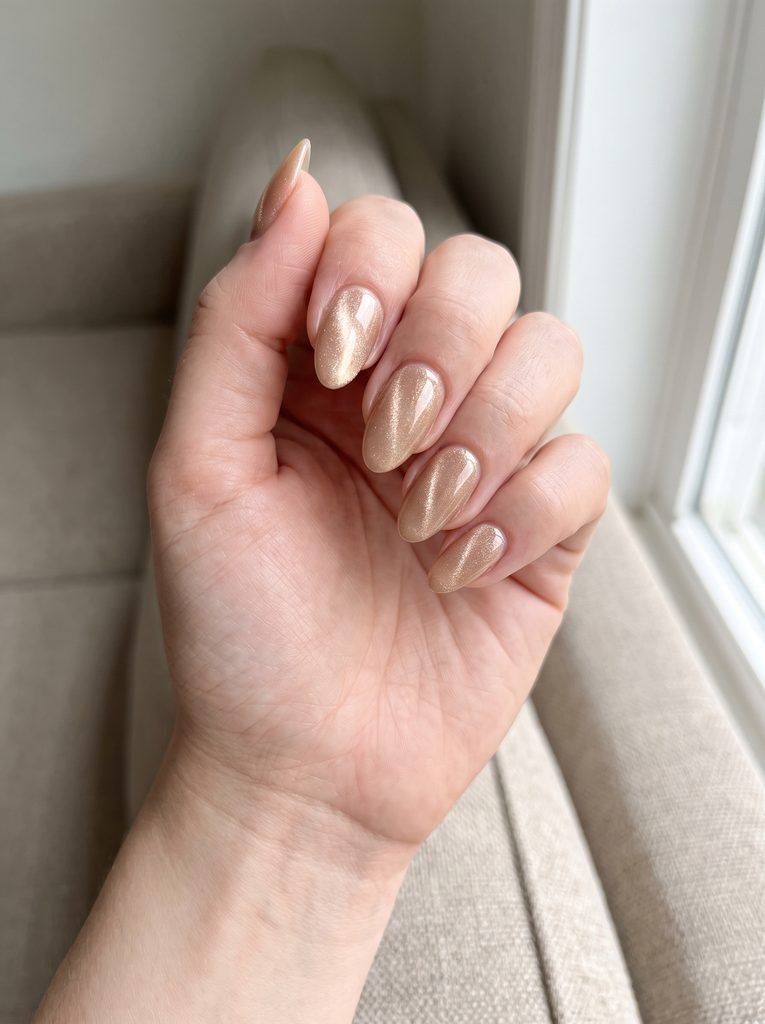 Champagne Cat Eye Bridal Nails