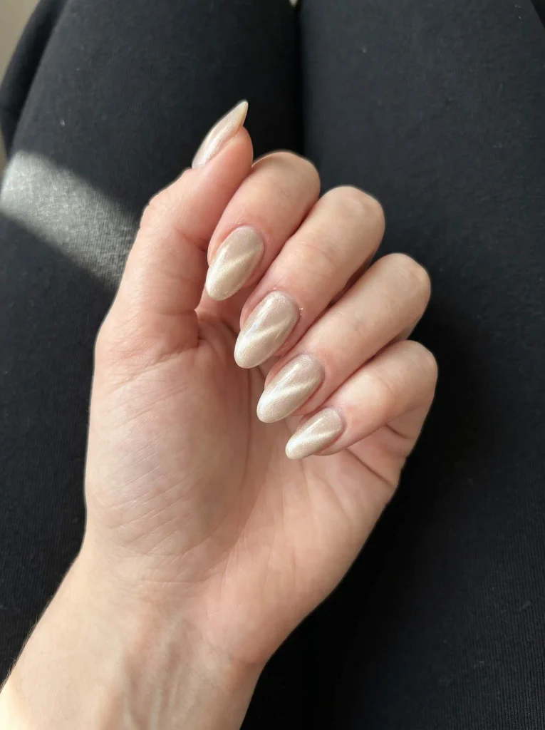Champagne Cat Eye Wedding Bridal Nails