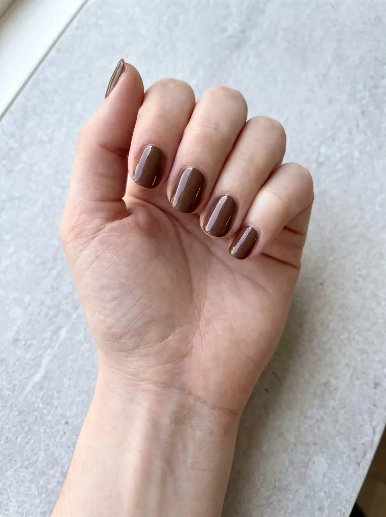 Chocolate Brown Short Round Nails