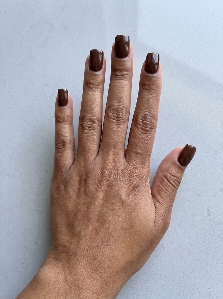 Chocolate Brown Short Square Acrylic Nails
