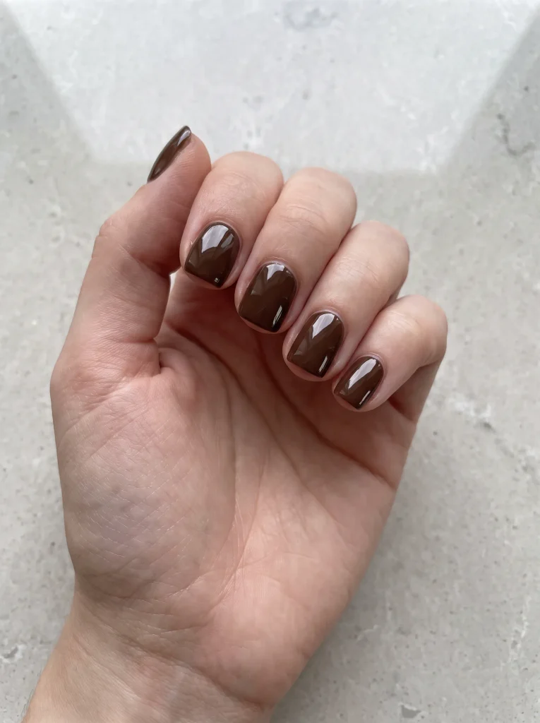Chocolate Brown Short Square Gel X Nails