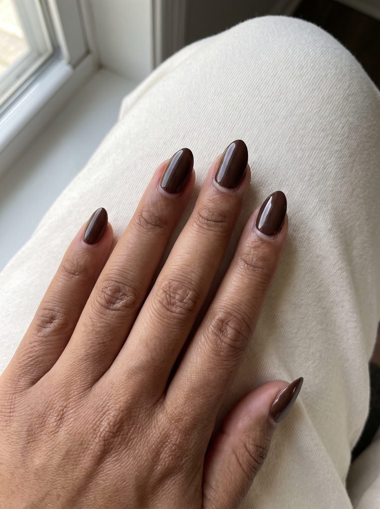 Chocolate Brown Very Short Almond Nails