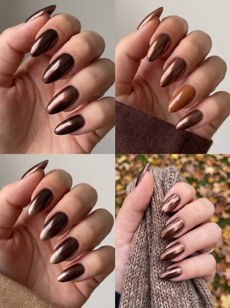 Chocolate Chrome Almond Fall Nails