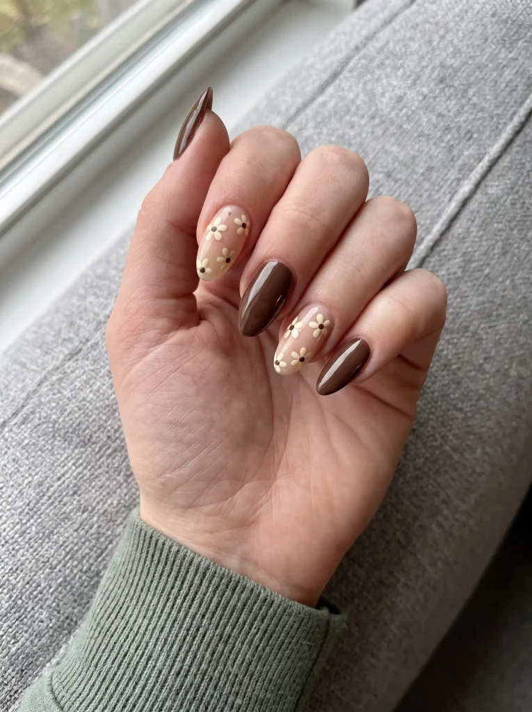 Chocolate Floral November Nails