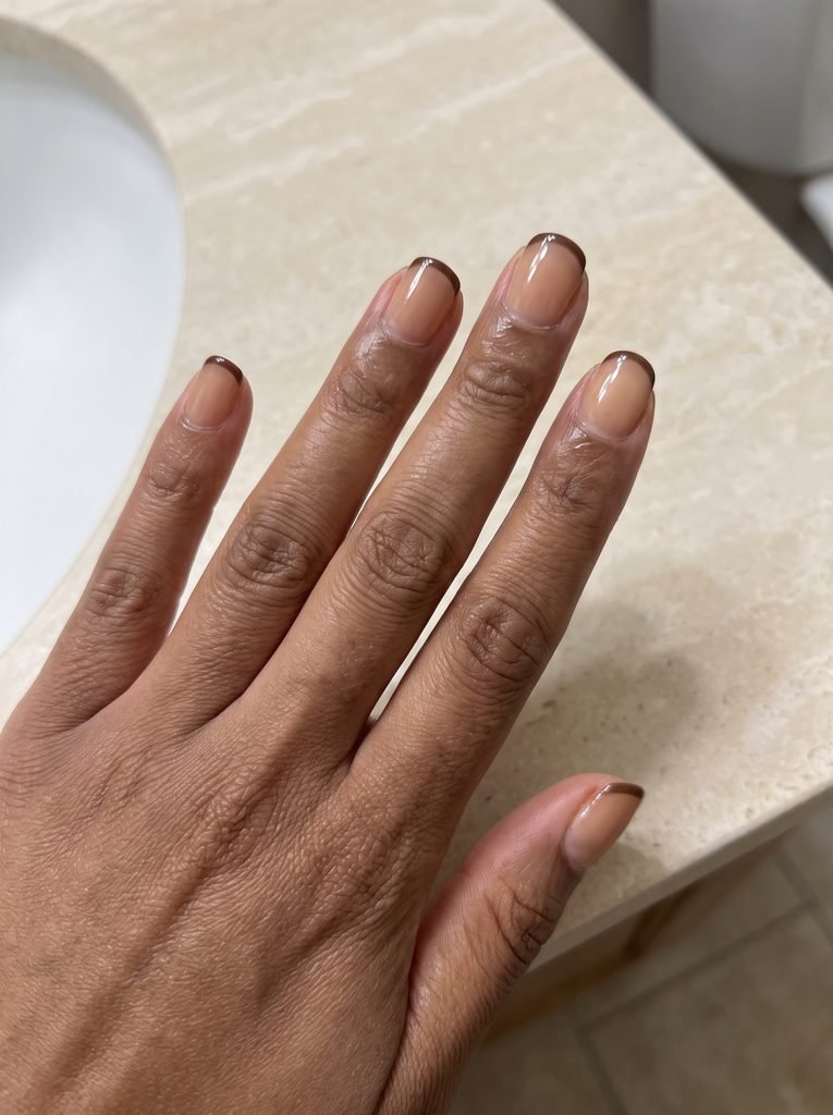 Chocolate French Tip Short Nails