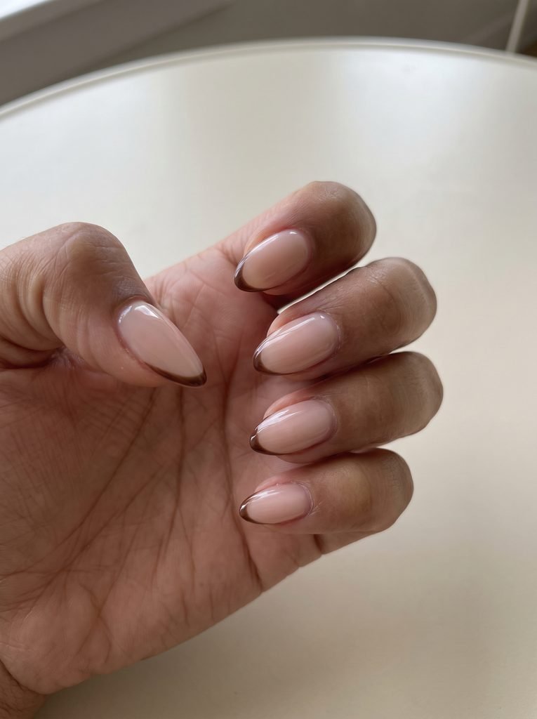 Chocolate French Very Short Almond Nails