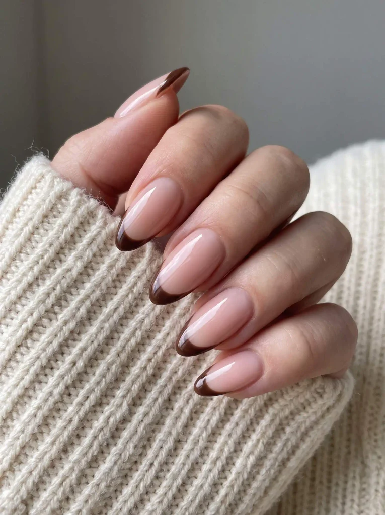 Chocolate brown French tip nails