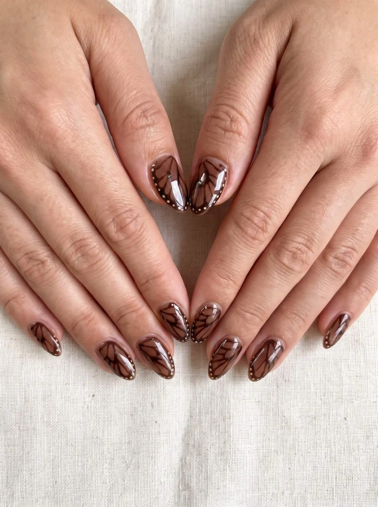 Chocolate brown butterfly wing nails