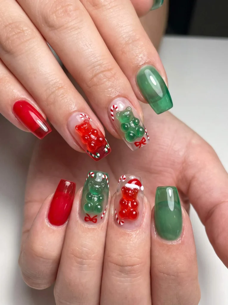 Christmas gummy bear nails