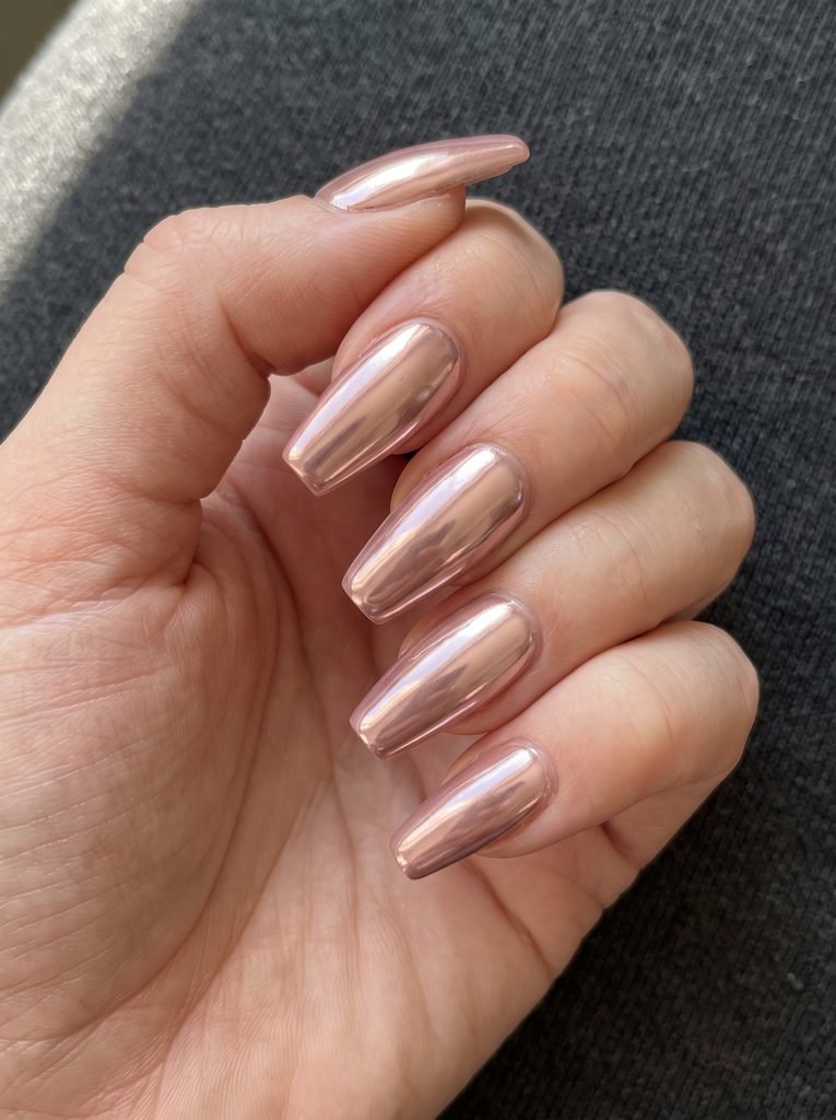 Chrome Medium Length Coffin Nails