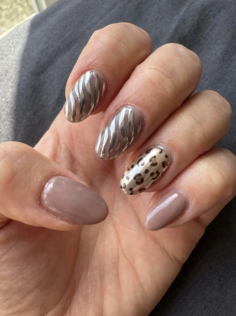 Chrome Zebra and Cheetah Print Nails