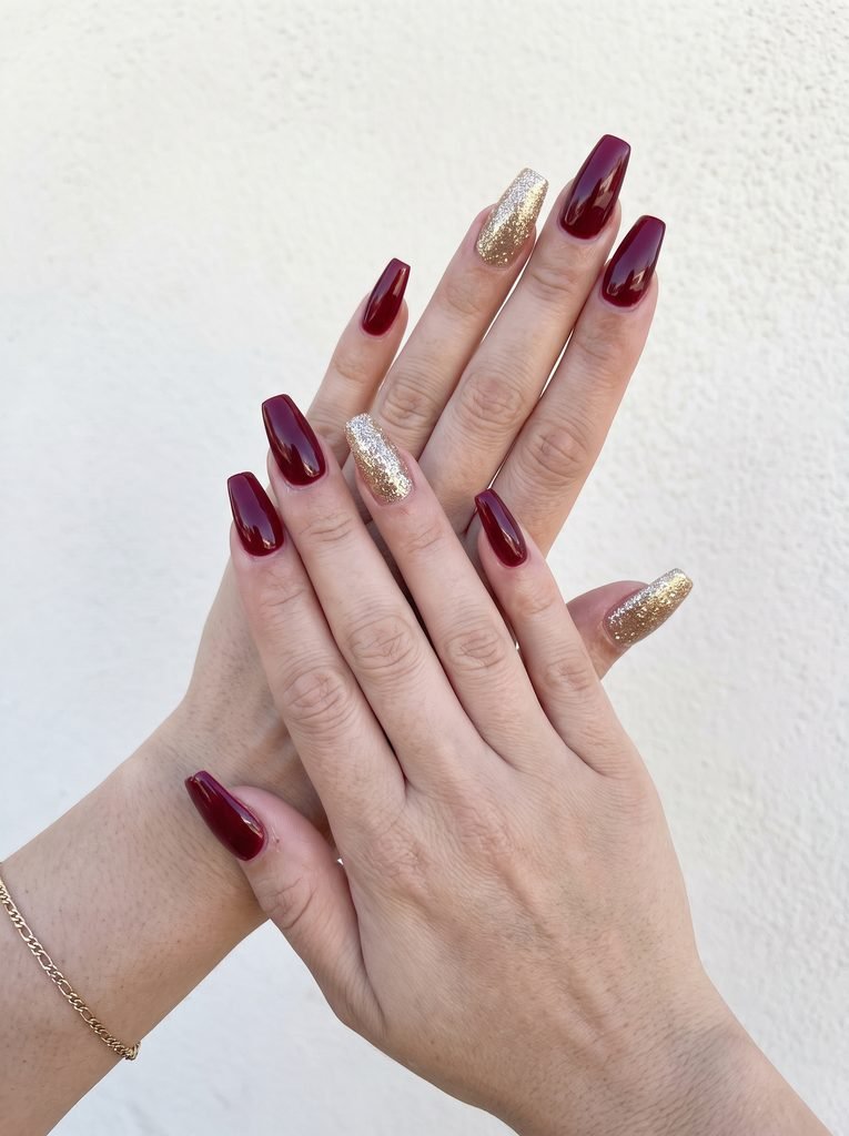 Classy Red and Gold Glitter Nails