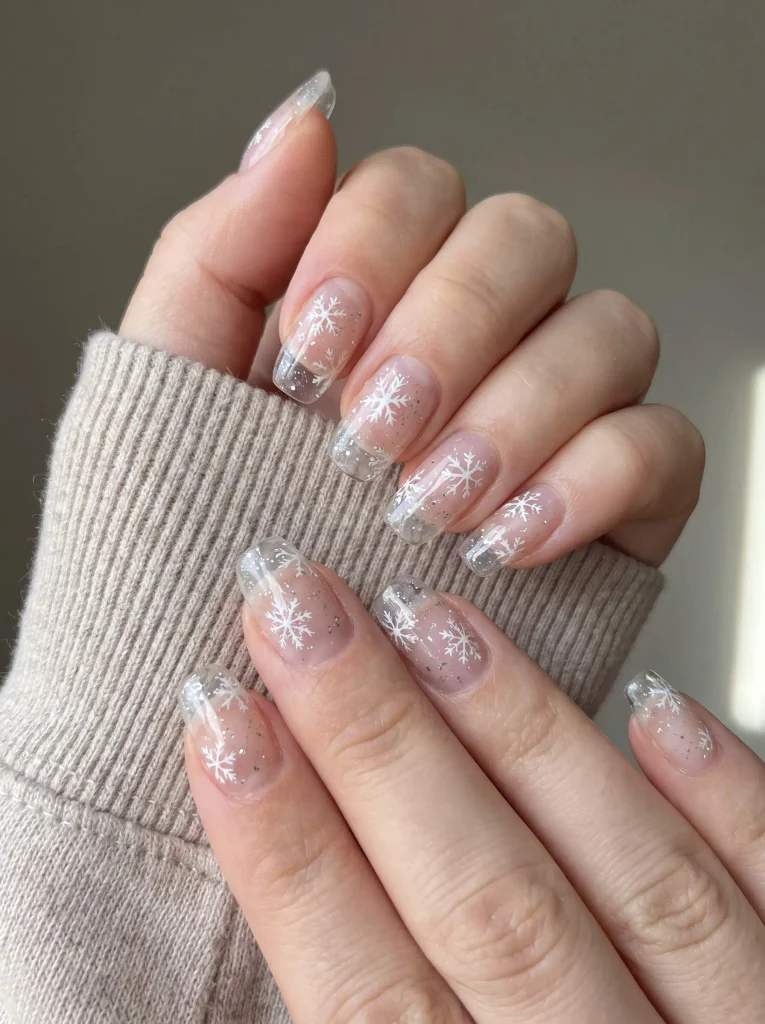 Clear Jelly Snowflake Nails with Silver Specks