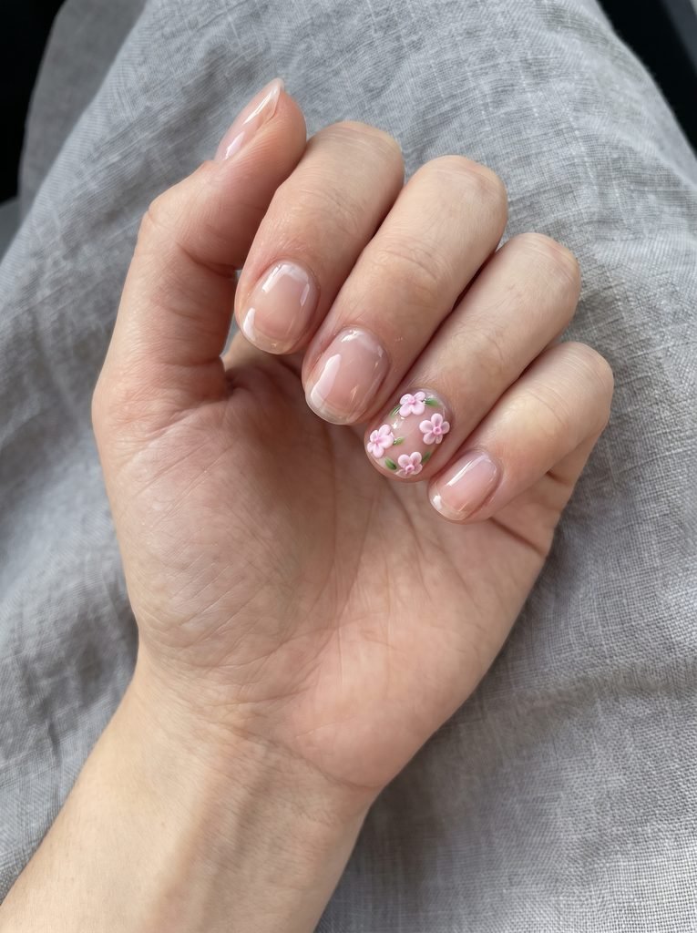 Clear Short Acrylic Nails With Flowers
