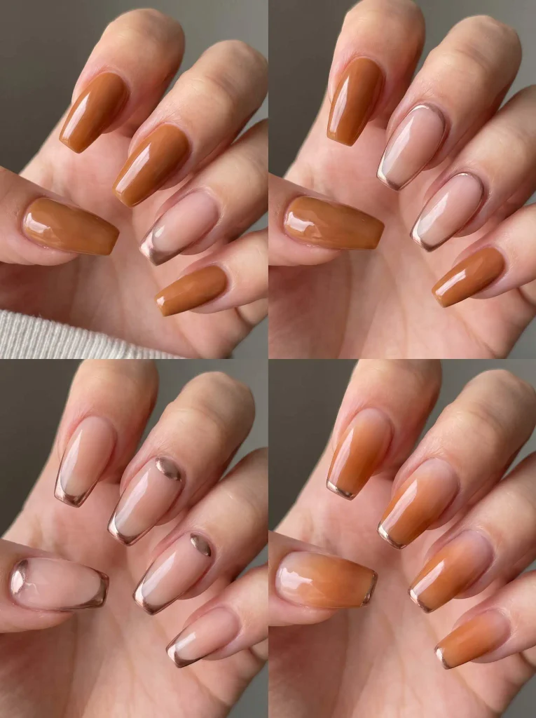 Coffin Caramel Chrome Nails