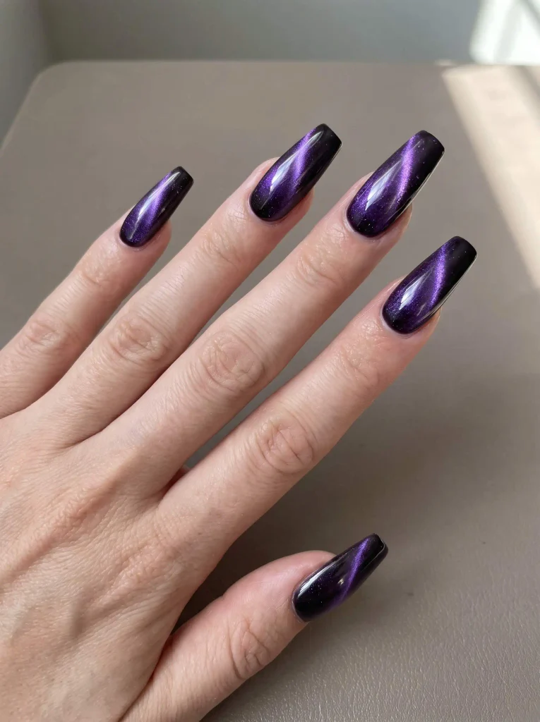 Coffin Halloween cat eye nails