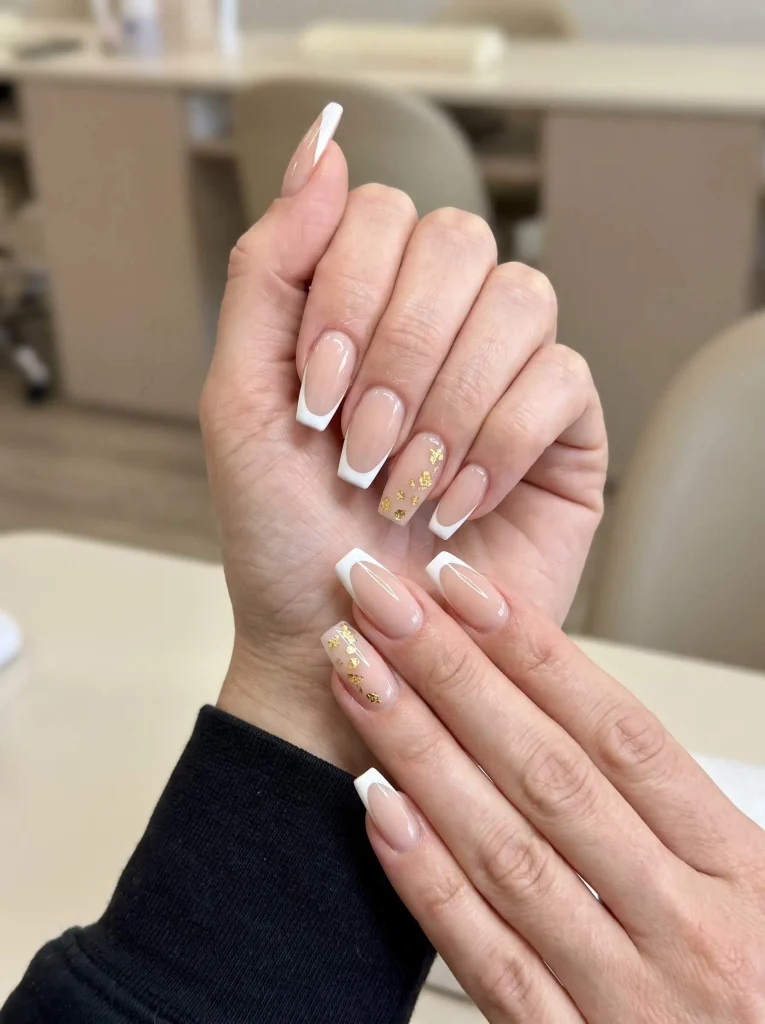 Coffin White Gold Wedding Bridal Nails