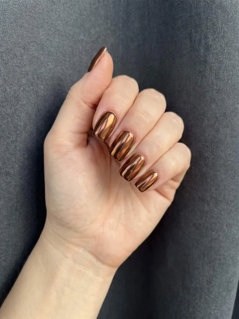 Copper Chrome Short Square Gel X Nails