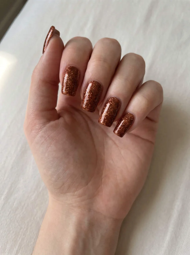 Copper Glitter Thanksgiving Square Nails