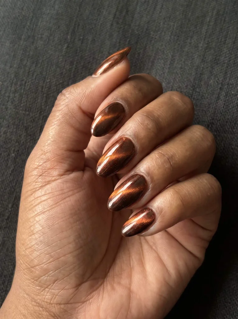 Copper Velvet Cat Eye Thanksgiving Nails