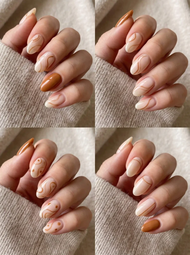 Cream Cinnamon Swirl Nails