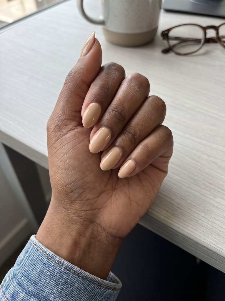 Creamy Beige Very Short Almond Nails