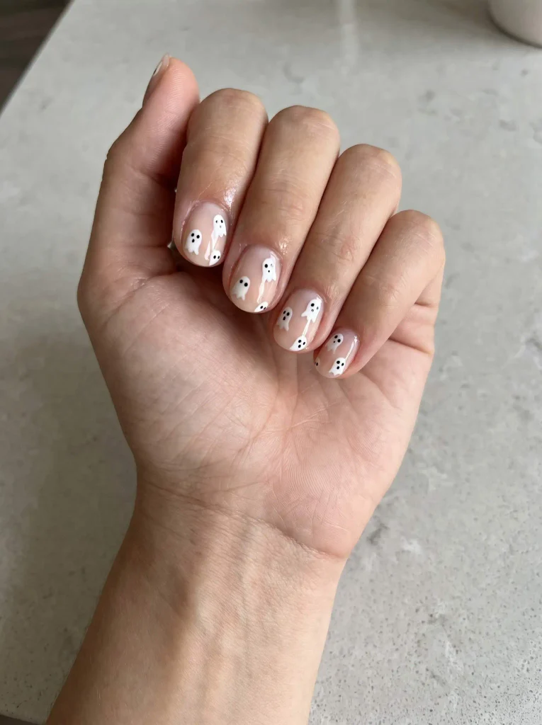 Cute Ghost Nail Art for Short Nails