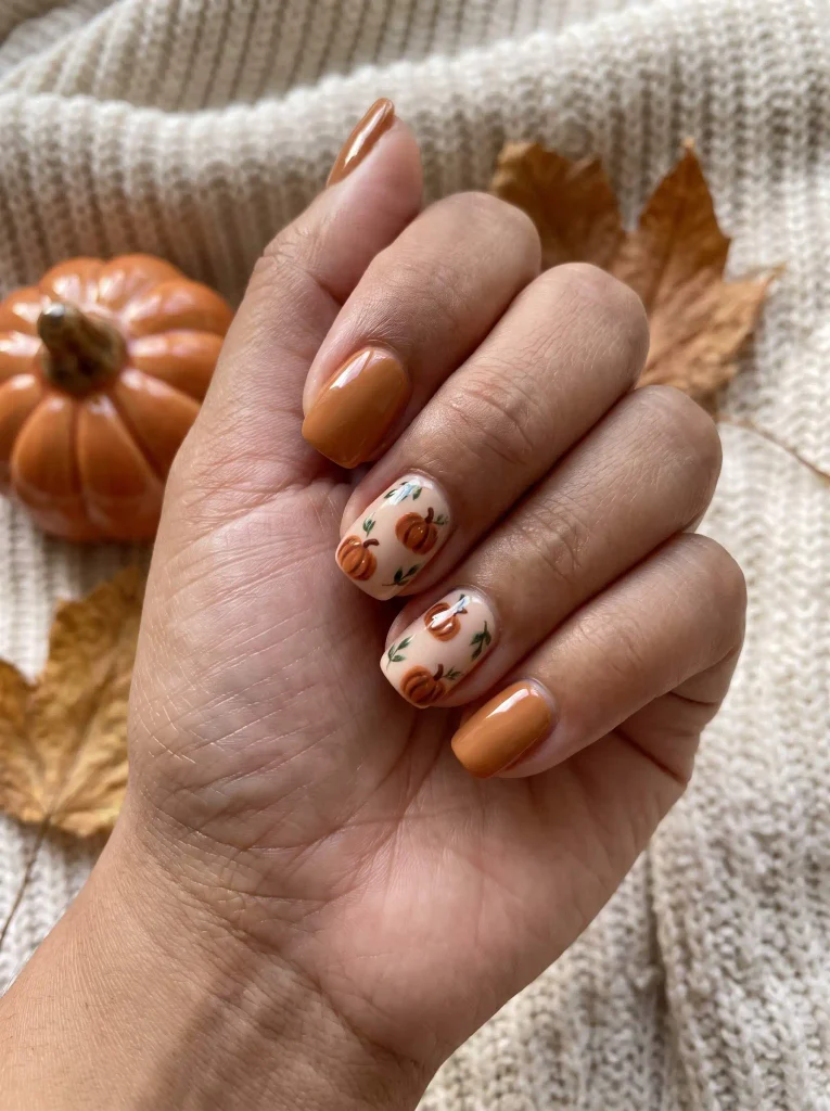 Cute Pumpkin Thanksgiving Short Nails