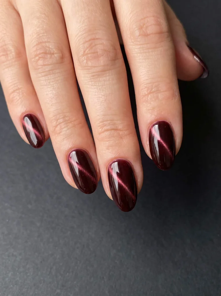 Dark Cherry Cat Eye Nails