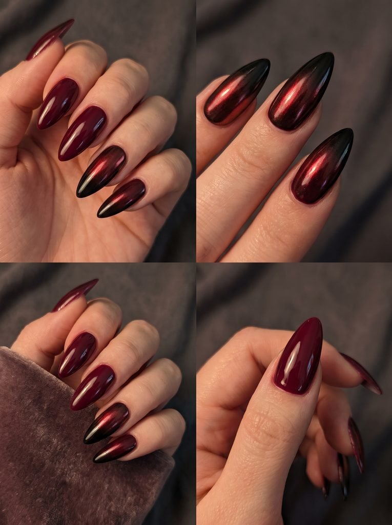 Dark Red Stiletto Nails