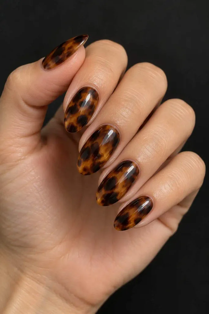 Dark brown tortoise shell nails