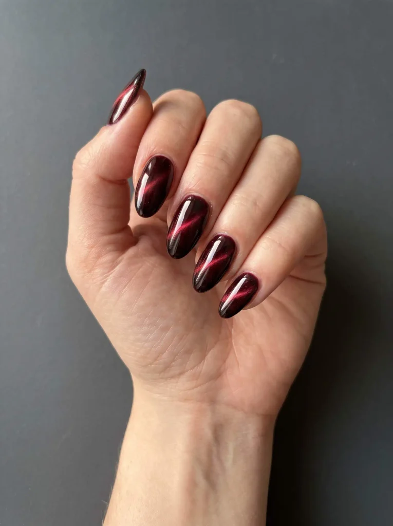 Dark red cat eye Halloween nails
