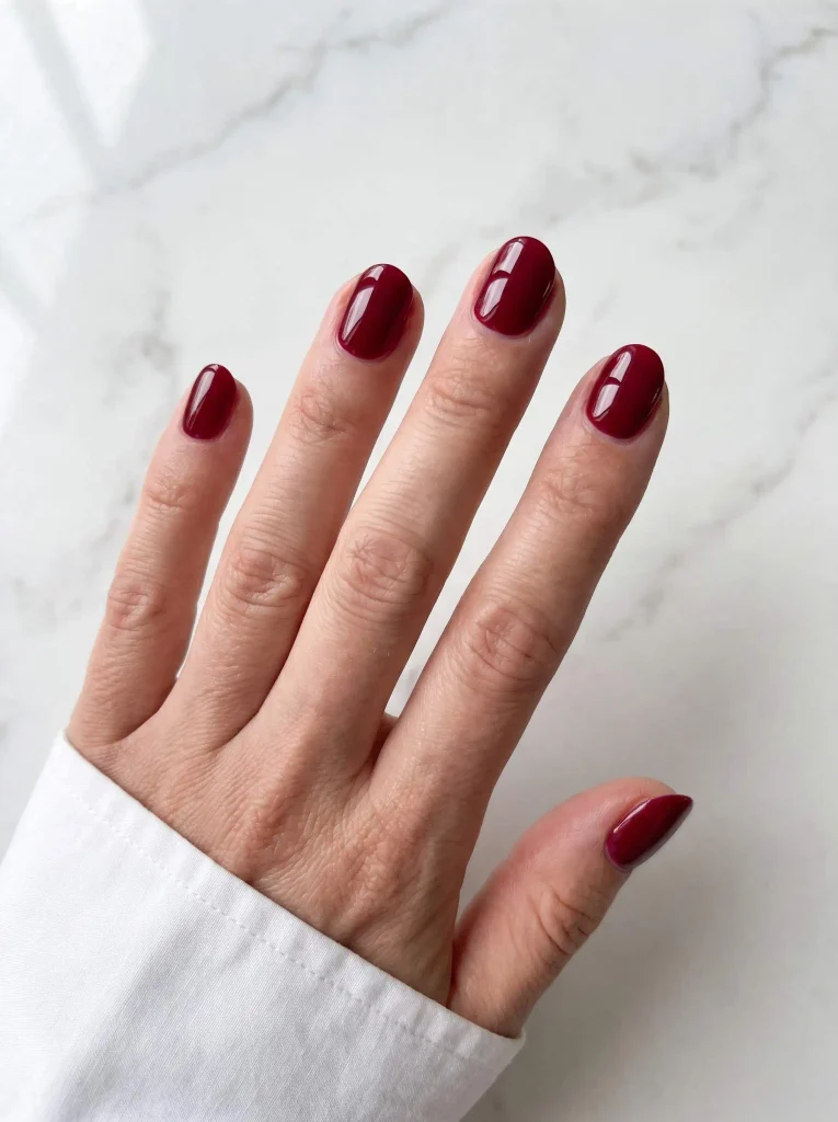 Deep Red Short Oval Nails