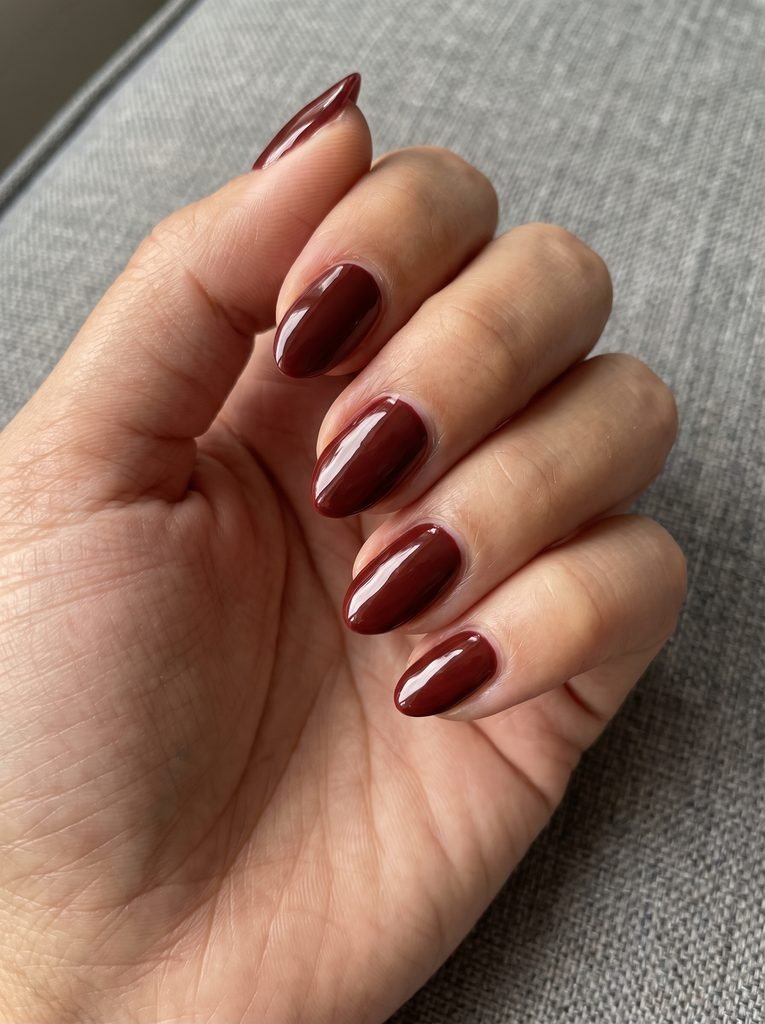 Deep Red Very Short Almond Nails