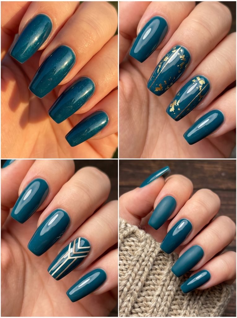 Deep Teal September Gel Nails