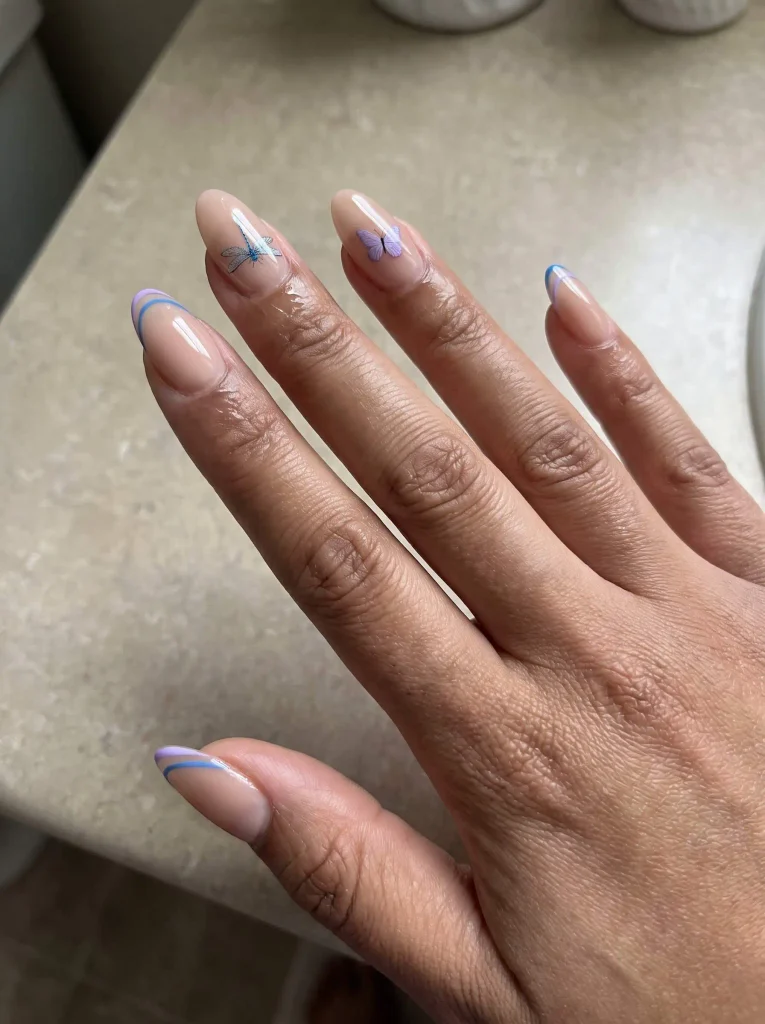 Dragonfly and butterfly almond nails